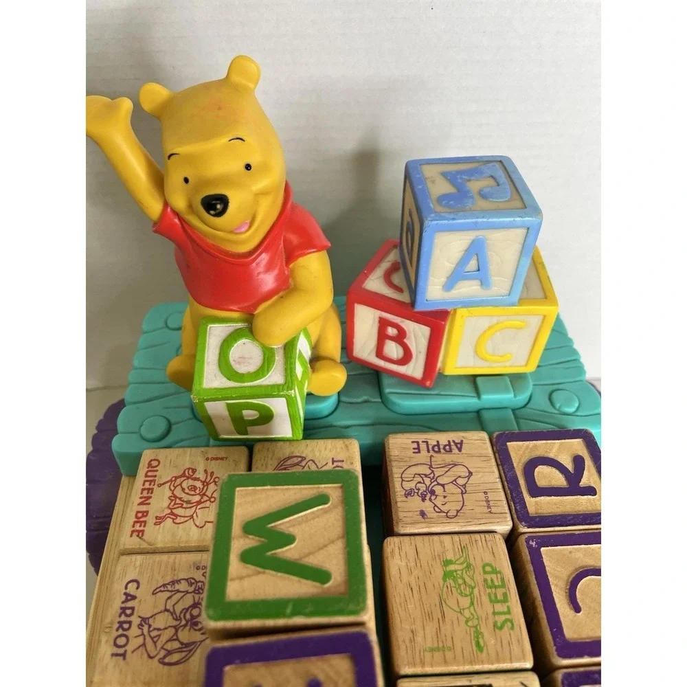VTG Disney Winnie The‎ Pooh ABC Singing Lighted Wagon w/Alphabet Wooden Blocks